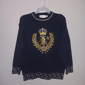 Vintage sandy lo women's sweater embroidered one size novelty prints